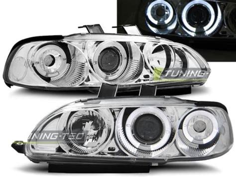 Paire De Feux Phares Honda Civic 91 95 4 Portes Angel Eyes Chrome