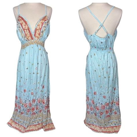 Angie Dresses Angie Boho Blue Spring Floral Print Colorful Open