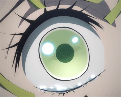 An Anime Character S Eye Is Shown In This Animated Image With Green And