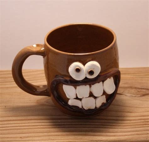 Tan Ceramic Mug Face Mug Coffee Cup Handmade By Nelsonstudio