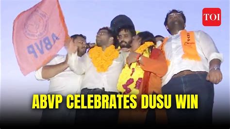 Dusu Election Result Abvp Supporters Celebrate At Du North Campus