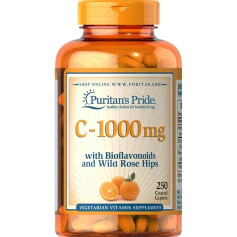 Puritans Pride Vitamin C 1000 Mg With Bioflavonoids And Rose Hips 250 Caplets