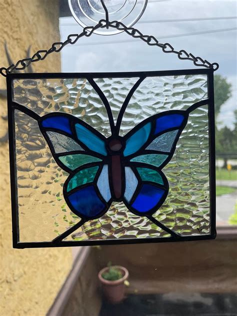 Blue Butterfly Oversized Suncatcher Etsy Canada Stained Glass Butterfly Blue Butterfly