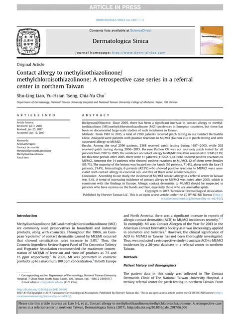 Pdf Contact Allergy To Methylisothiazolinone