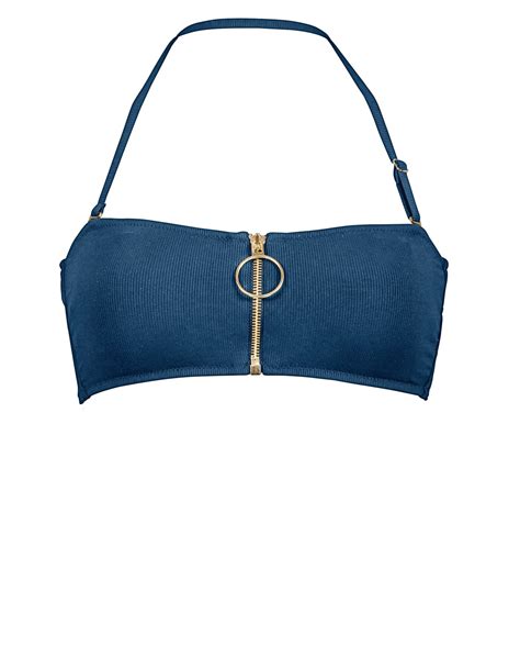 Watercult Summer Solids Zipped Bandeau Bikini Top Indian Ink