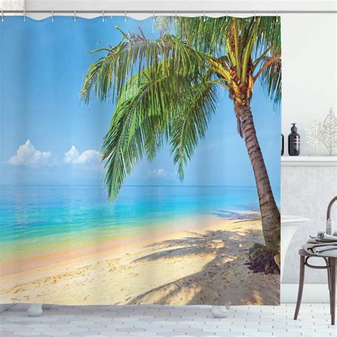 Seaside Beach Shower Curtains Tropical Palm Trees Plant Ocean Hawaii