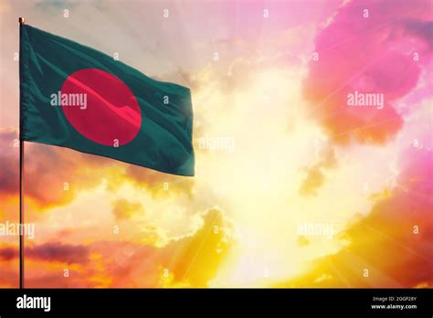 Fluttering Bangladesh Flag In Left Top Corner Mockup With The Place For