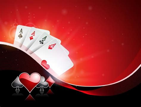 Vector illustration on a casino theme with playing suit and poker cards on red background ...