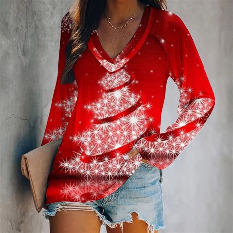 Aloohaidyvio Terra And Sky Christmas Hoodieswomens V Neck Casual Christmas Print Raglan Long