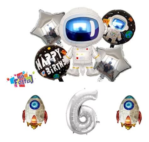 Bal O Metalizado Estrela Foguete Astronauta Kit Oferta