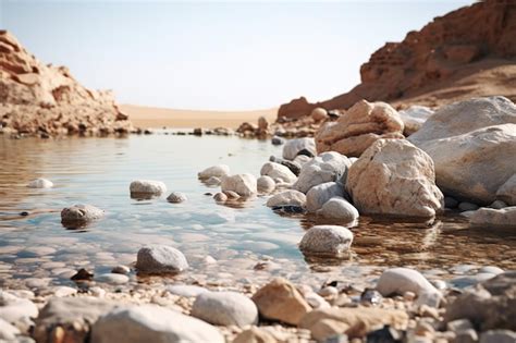 Una Playa Rocosa Con Algunas Rocas En El Agua Vector Premium