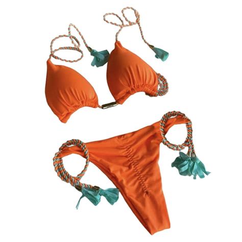 Yuuzone Woman Triangle Bikini Set Sennit Side String Bikini Set Two