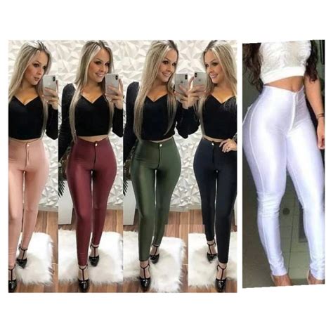 Cal A Disco Hot Pants Cintura Alta Skinny Em Cirr Bolsos Legging Shopee Brasil