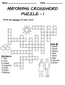 Antonyms Crossword Puzzle Freebie By It S All For Teachers Tpt