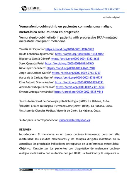 Pdf Vemurafenib Cobimetinib En Pacientes Con Melanoma Maligno