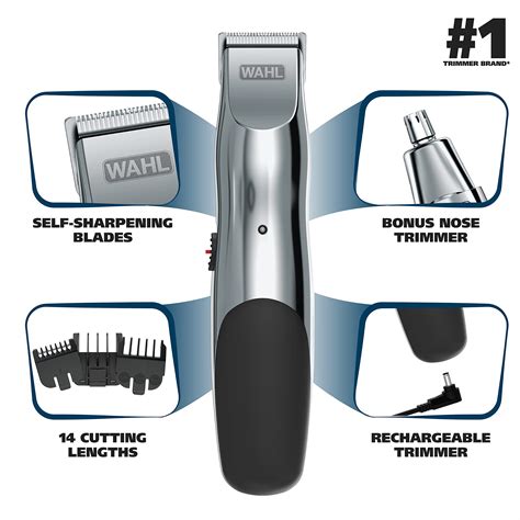 Wahl Groomsman Rechargeable Beard Trimmer Kit For Mustaches Nose Hair And Light Detailing And