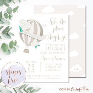 Hot Air Balloon Baby Shower Invitation Oh The Places They Ll Go Travel Theme Baby Shower