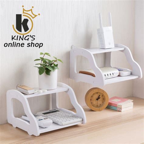 Wooden Wall Mounted Wifi Router Shelf Set Top Box Bracket Storage Box Double Floating Shelf