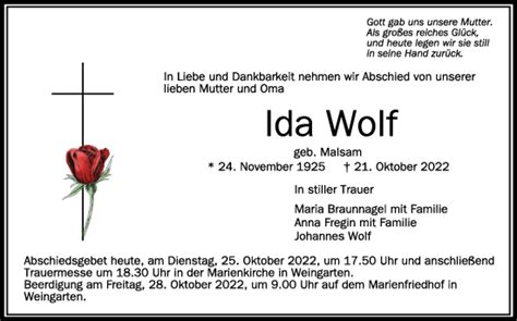 Traueranzeigen Von Ida Wolf Schwaebische De Trauerportal