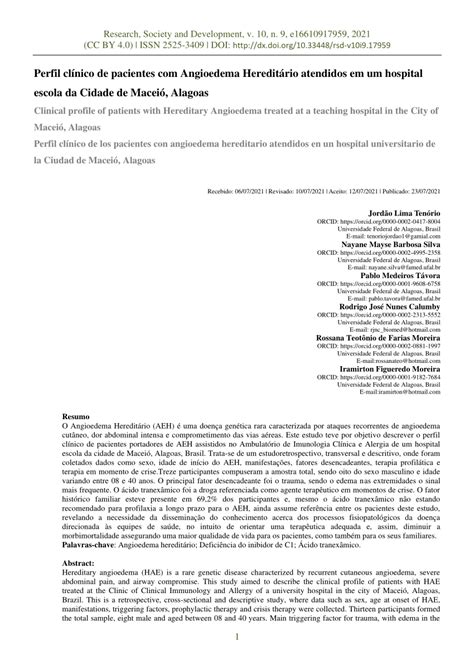 PDF Perfil clínico de pacientes Angioedema Hereditário atendidos