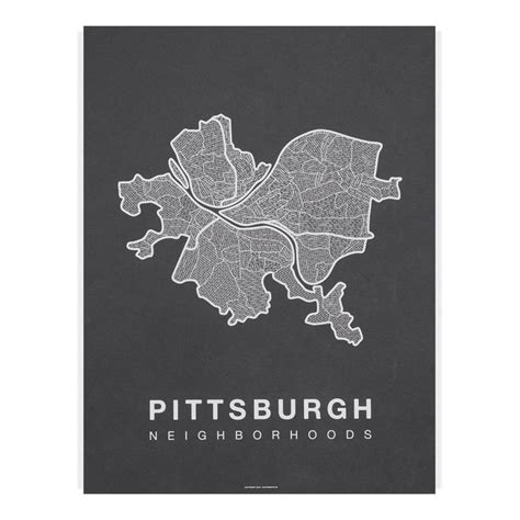 the pittsburgh neighborhood map in black and white on a dark background ...