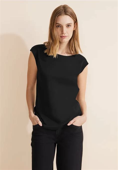 Street One T Shirt Mit U Boot Kragen Für Damen In Schwarz Ada