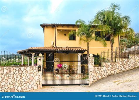 Exterior of Beautiful Typical Sicilian Villa House with Palm Trees and ...