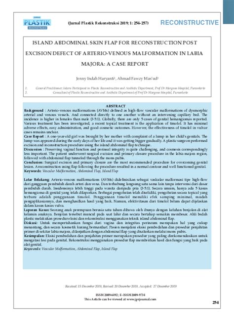 Pdf Island Abdominal Skin Flap For Reconstruction Post Excision Defect Of Arterio Venous