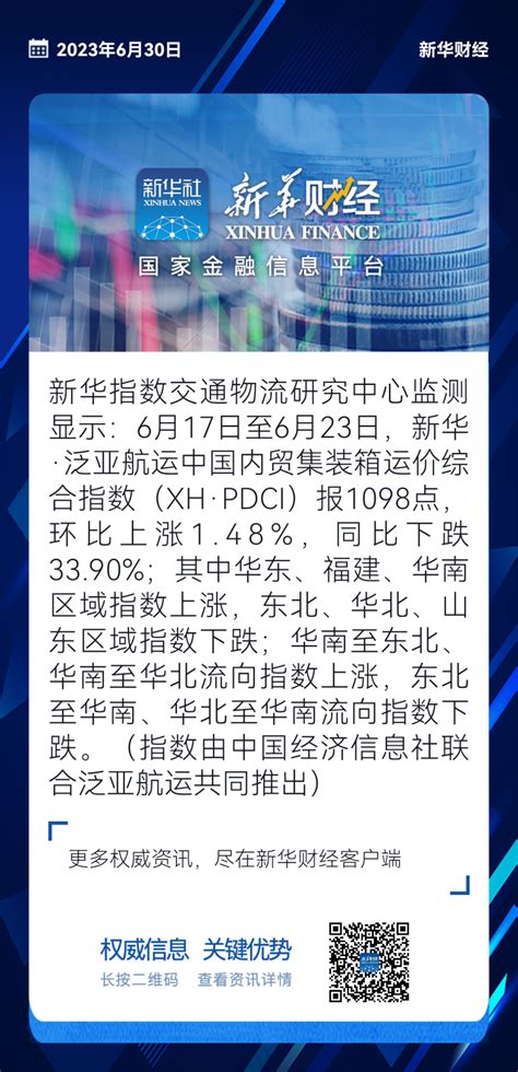 （6月17日至6月23日）新华·泛亚航运中国内贸集装箱运价指数周报（xh·pdci）信德海事网 专业海事信息咨询服务平台