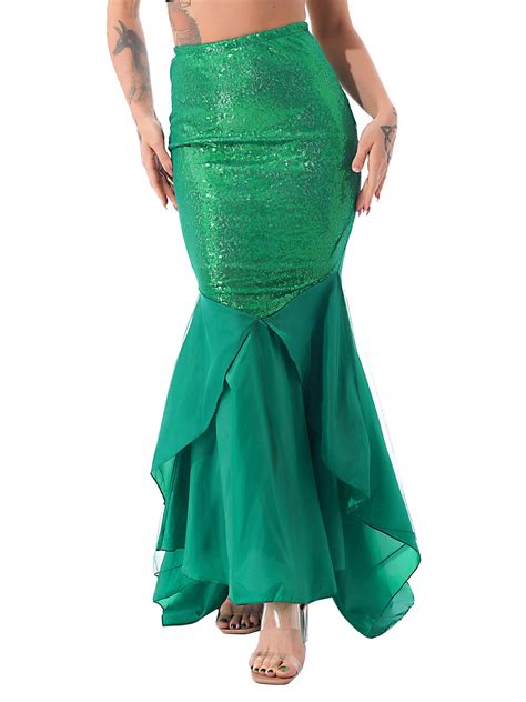 Us Womens Mermaid Tail Maxi Sequin Skirt Costume Halloween Party