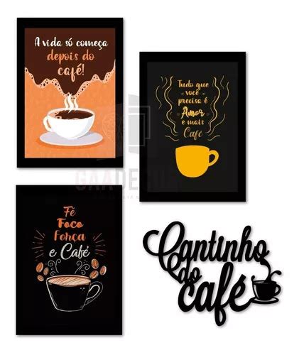 Decoração Cantinho Do Café Moderna Quadrinhos Placas Mdf Kit 4 Peças