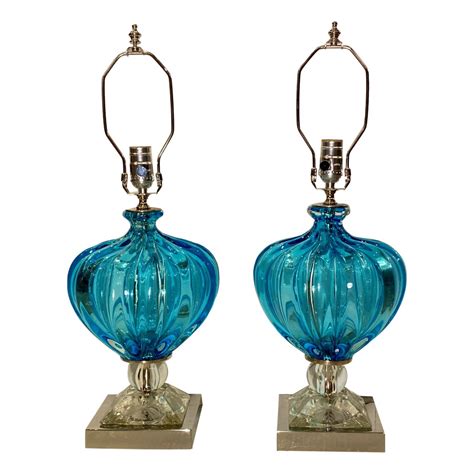 Pair Of Vintage Blue Murano Lamps At 1stdibs