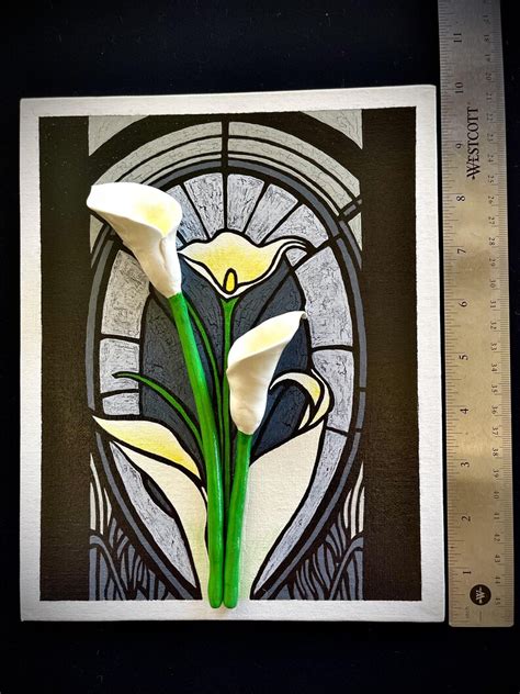 Stained Glass Acrylic Painting With 3d Polymer Clay Calla Lilies Etsy