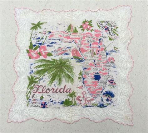 Vintage Souvenir Hankie Fun Fabulous Florida Retro State Map Etsy