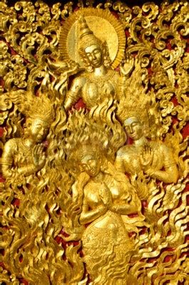 Golden Warehouse In Wat Xieng Thong Buddhist Temple In Luang Wall Mural