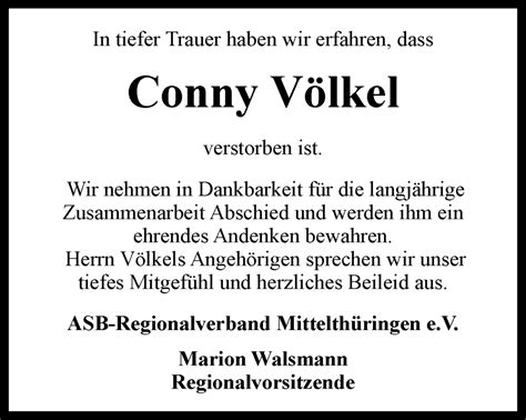 Traueranzeigen Von Conny V Lkel Trauer In Thueringen De