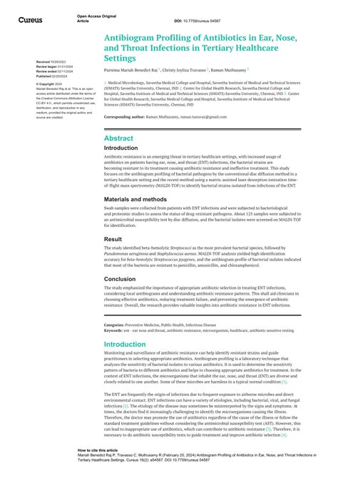 Pdf Antibiogram Profiling Of Antibiotics In Ear Nose And Throat