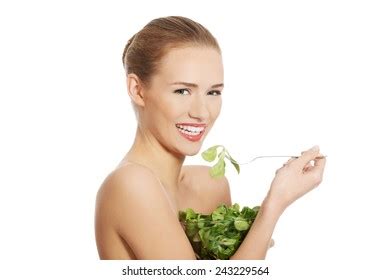 Side View Nude Woman Eating Lettuce Stock Photo Shutterstock