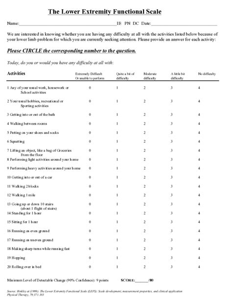 Fillable Online The Lower Extremity Functional Scale Fax Email