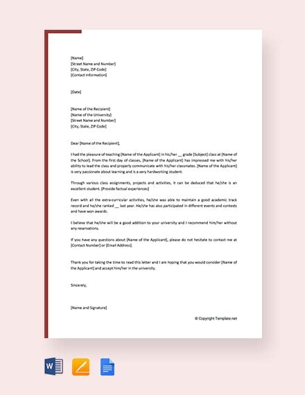 Reference Letter Template Google Docs