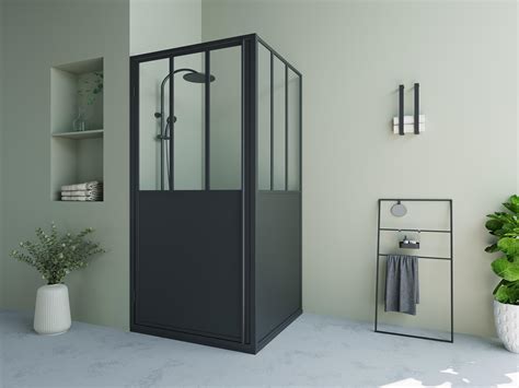 Paroi De Douche Avec Porte Pivotante Noir Mat X X Cm Urbanik