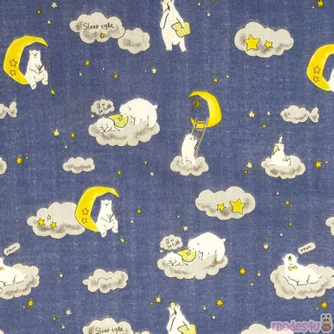 Dark Blue Cosmo Polar Bears And Clouds Double Gauze Fabric Fabric By Cosmo Modes4u