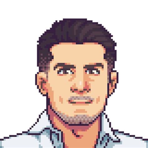 A Pixel Art Portrait Of A Man Wearing A White Shirt