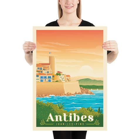 Affiche Voyage Vintage Antibes Juan Les Pins France Château Grimaldi