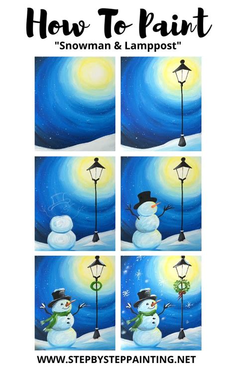 Hopeful Snowman Acrylic Painting Tutorial Snowman And A Lamppost