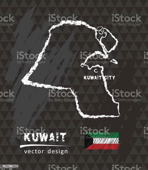 Kuwait Map Vector Pen Drawing On Black Background Stock Illustration Download Image Now