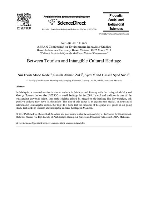 Pdf Between Tourism And Intangible Cultural Heritage