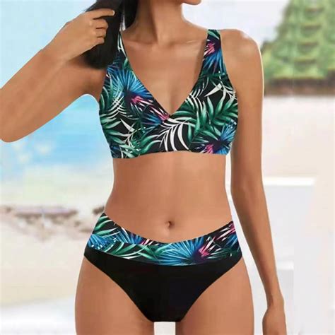 Push Up Bikini Badeanzug Frauen Bl Tter Bedruckte Bade Bekleidung