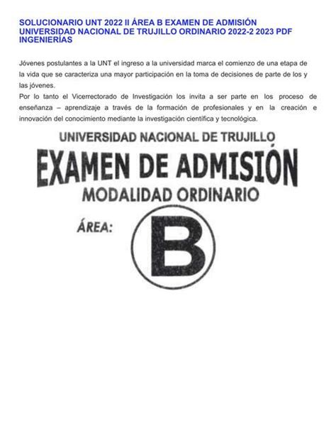 Examen De Admisión UNT y Solucionario 2022 Admisión universidad y