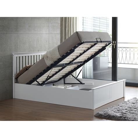 Malmo Double White Wooden Ottoman Bed Frame Wilko